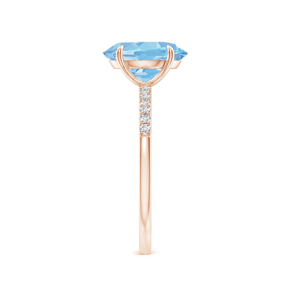 10x8mm AAAA Claw-Set Oval Aquamarine Ring with Diamonds in Rose Gold side-2