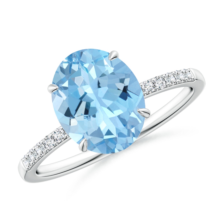 10x8mm AAAA Claw-Set Oval Aquamarine Ring with Diamonds in White Gold 
