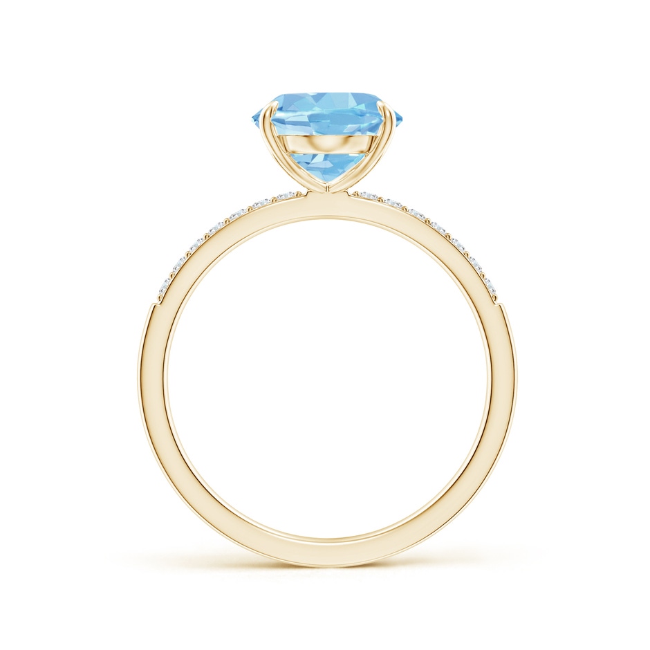 10x8mm AAAA Claw-Set Oval Aquamarine Ring with Diamonds in Yellow Gold side-1