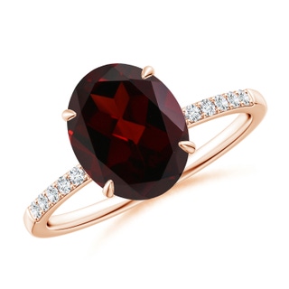 10x8mm A Claw-Set Oval Garnet Ring with Diamonds in 10K Rose Gold