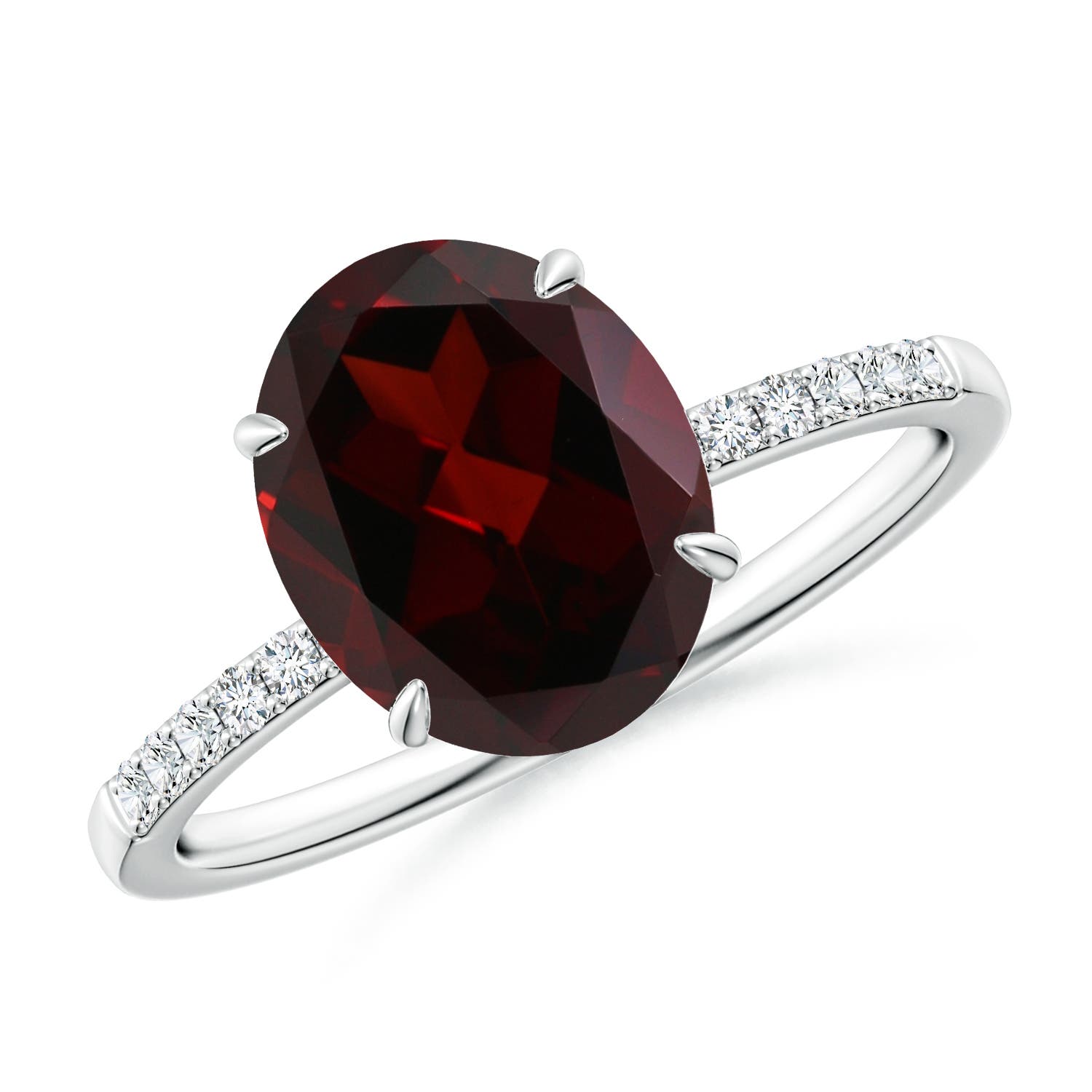 10x8mm A Claw-Set Oval Garnet Ring with Diamonds in P950 Platinum