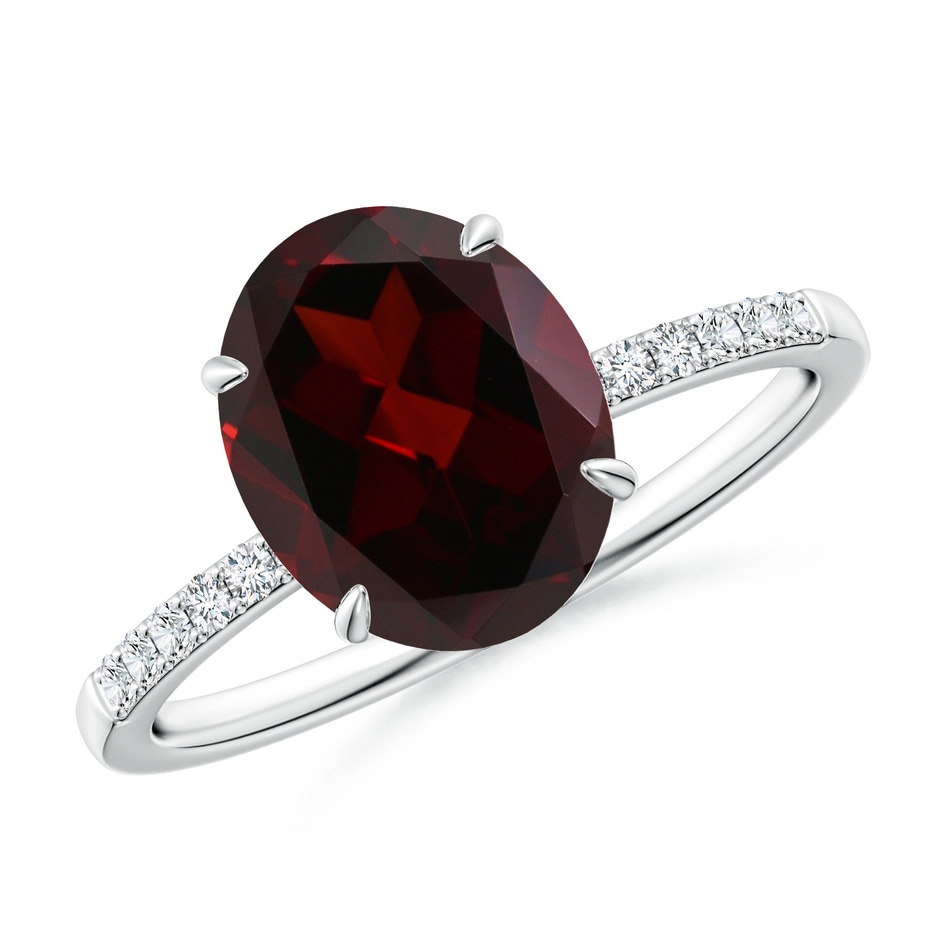 10x8mm A Claw-Set Oval Garnet Ring with Diamonds in P950 Platinum 