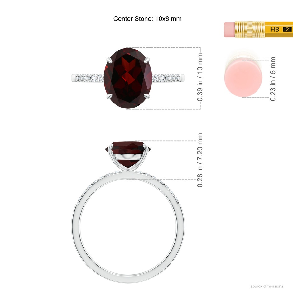 10x8mm A Claw-Set Oval Garnet Ring with Diamonds in P950 Platinum ruler