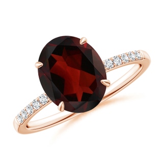 10x8mm AA Claw-Set Oval Garnet Ring with Diamonds in 9K Rose Gold