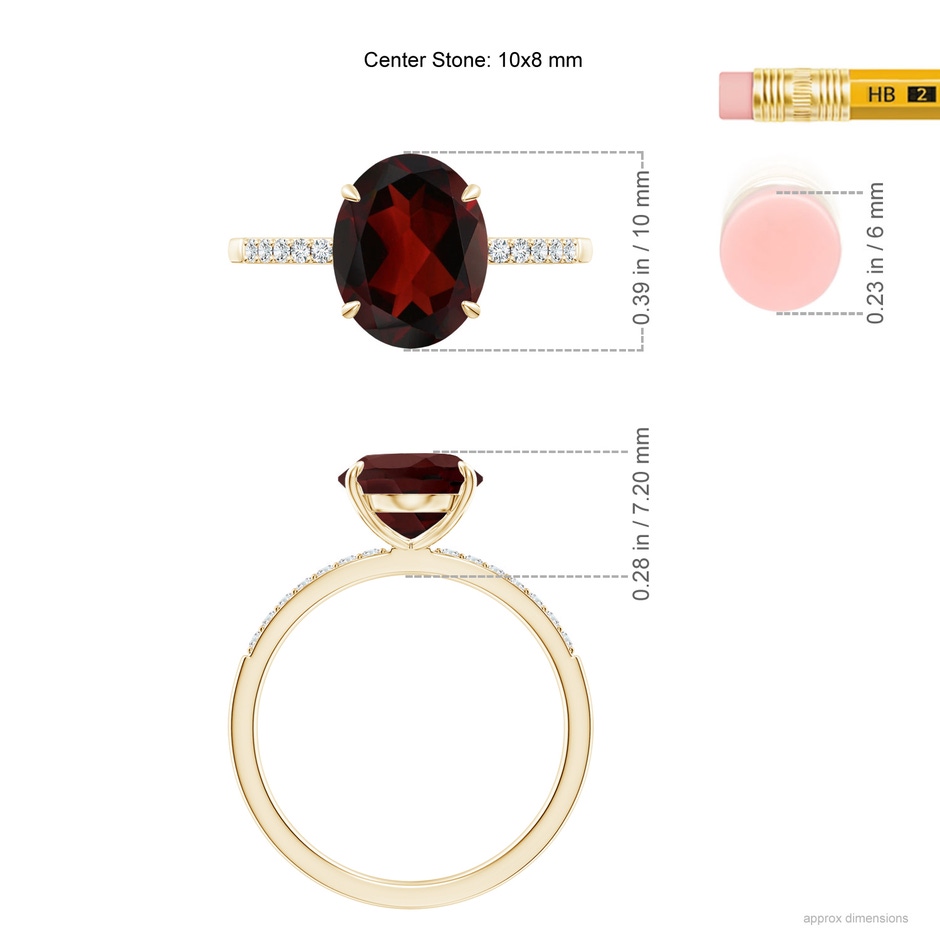 10x8mm AA Claw-Set Oval Garnet Ring with Diamonds in Yellow Gold ruler