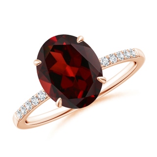 10x8mm AAA Claw-Set Oval Garnet Ring with Diamonds in 9K Rose Gold