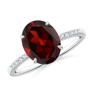 10x8mm AAA Claw-Set Oval Garnet Ring with Diamonds in White Gold