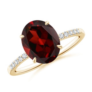 10x8mm AAA Claw-Set Oval Garnet Ring with Diamonds in Yellow Gold