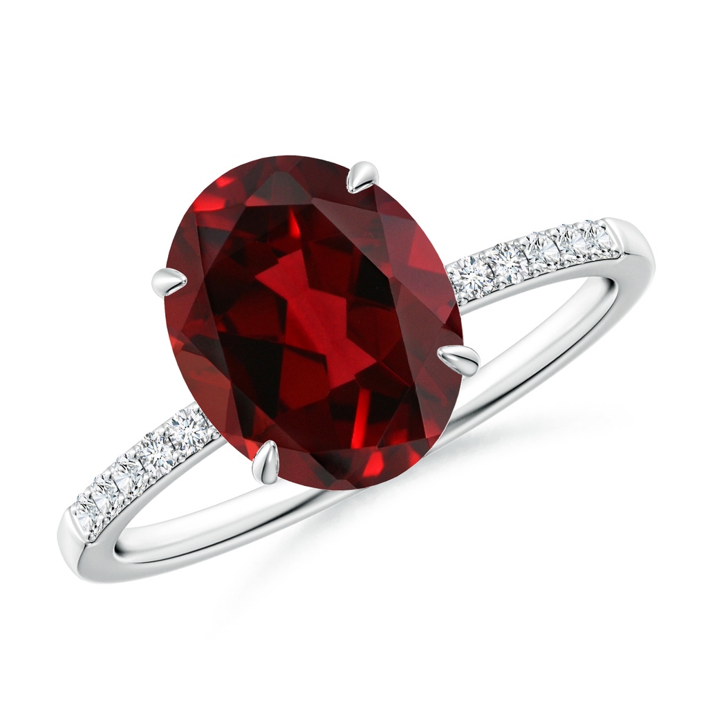 10x8mm AAAA Claw-Set Oval Garnet Ring with Diamonds in P950 Platinum