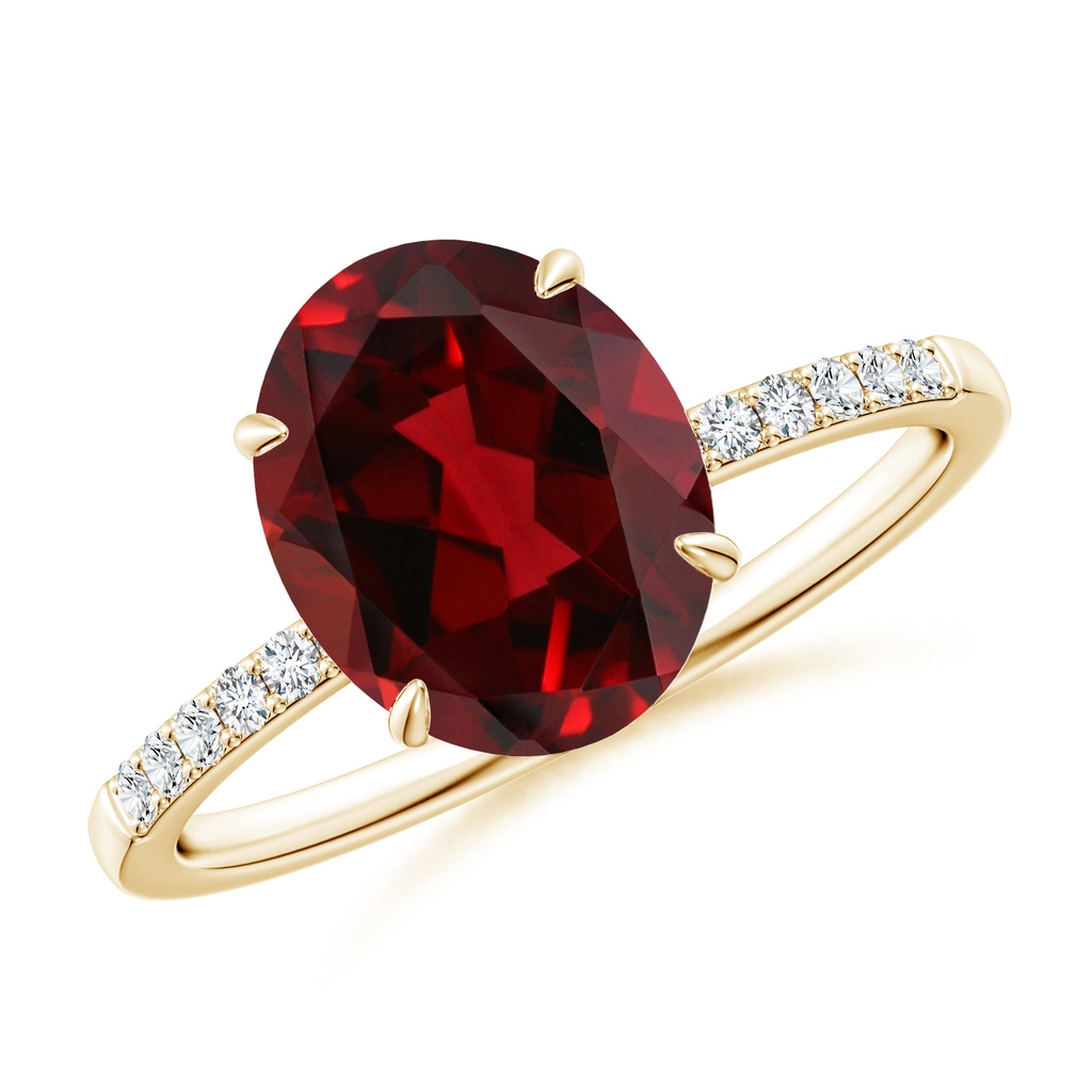 10x8mm AAAA Claw-Set Oval Garnet Ring with Diamonds in Yellow Gold