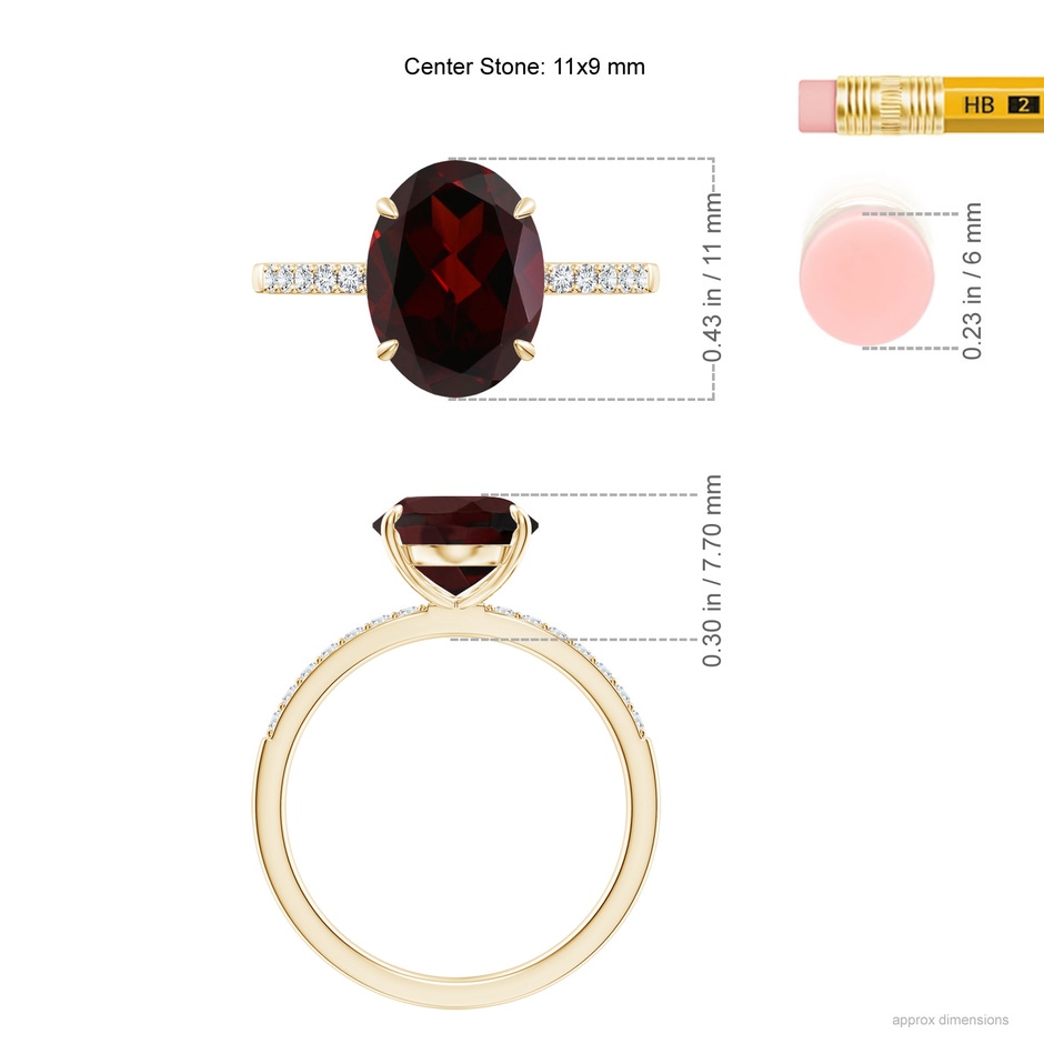 11x9mm A Claw-Set Oval Garnet Ring with Diamonds in Yellow Gold ruler