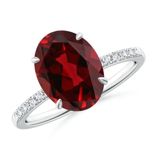 11x9mm AAAA Claw-Set Oval Garnet Ring with Diamonds in White Gold