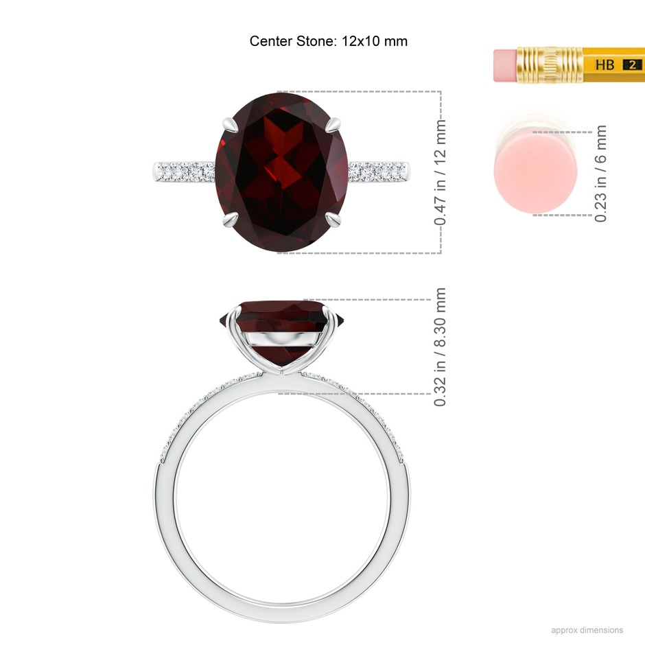 12x10mm A Claw-Set Oval Garnet Ring with Diamonds in P950 Platinum ruler