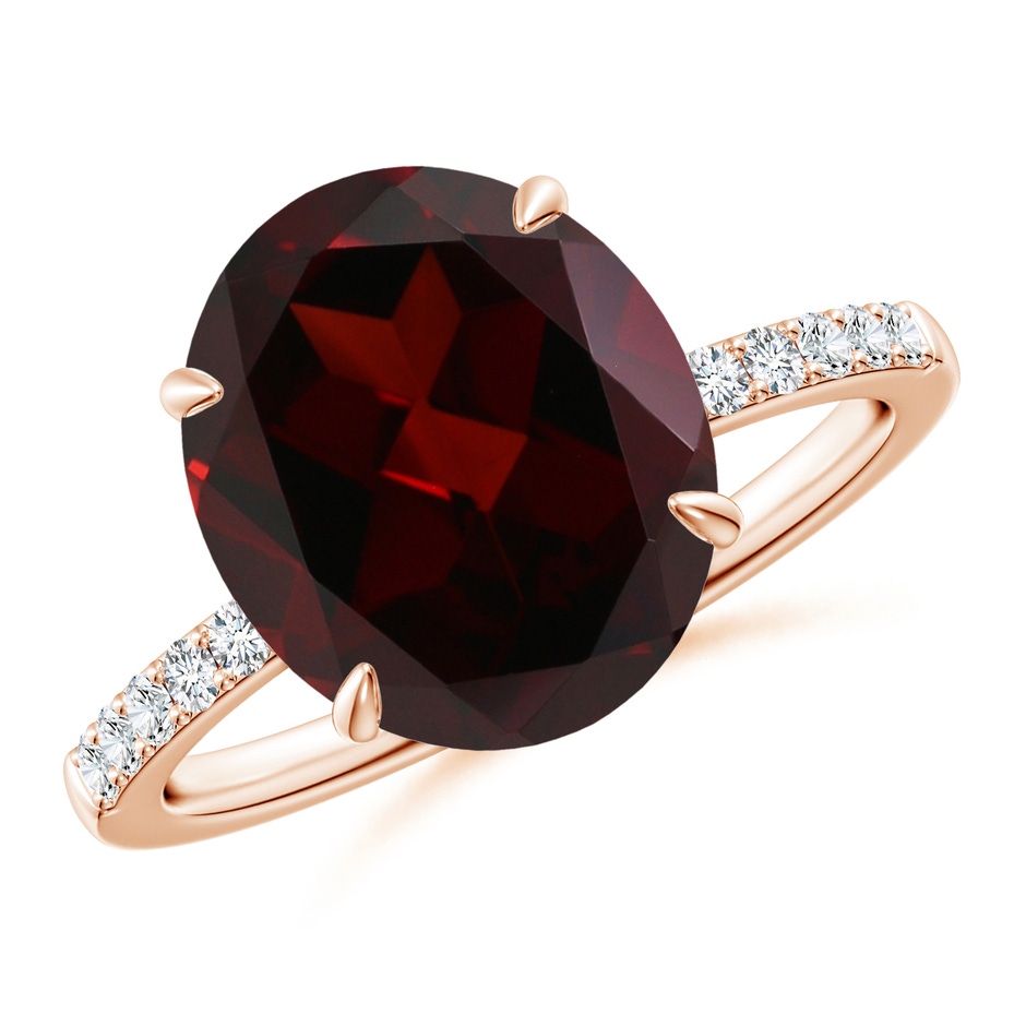 12x10mm A Claw-Set Oval Garnet Ring with Diamonds in Rose Gold 