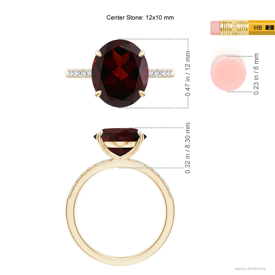 12x10mm A Claw-Set Oval Garnet Ring with Diamonds in Yellow Gold ruler
