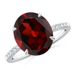 12x10mm AAA Claw-Set Oval Garnet Ring with Diamonds in White Gold