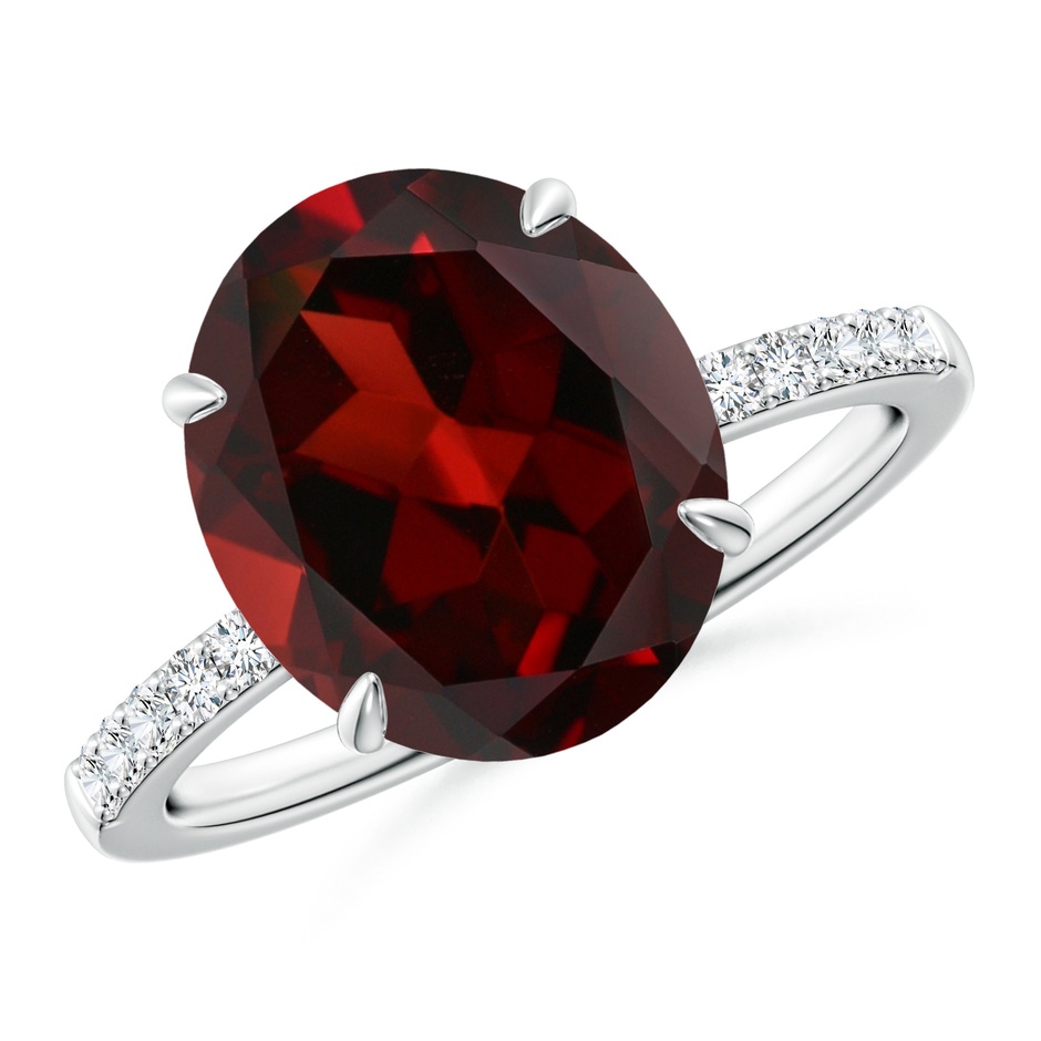 12x10mm AAA Claw-Set Oval Garnet Ring with Diamonds in White Gold 