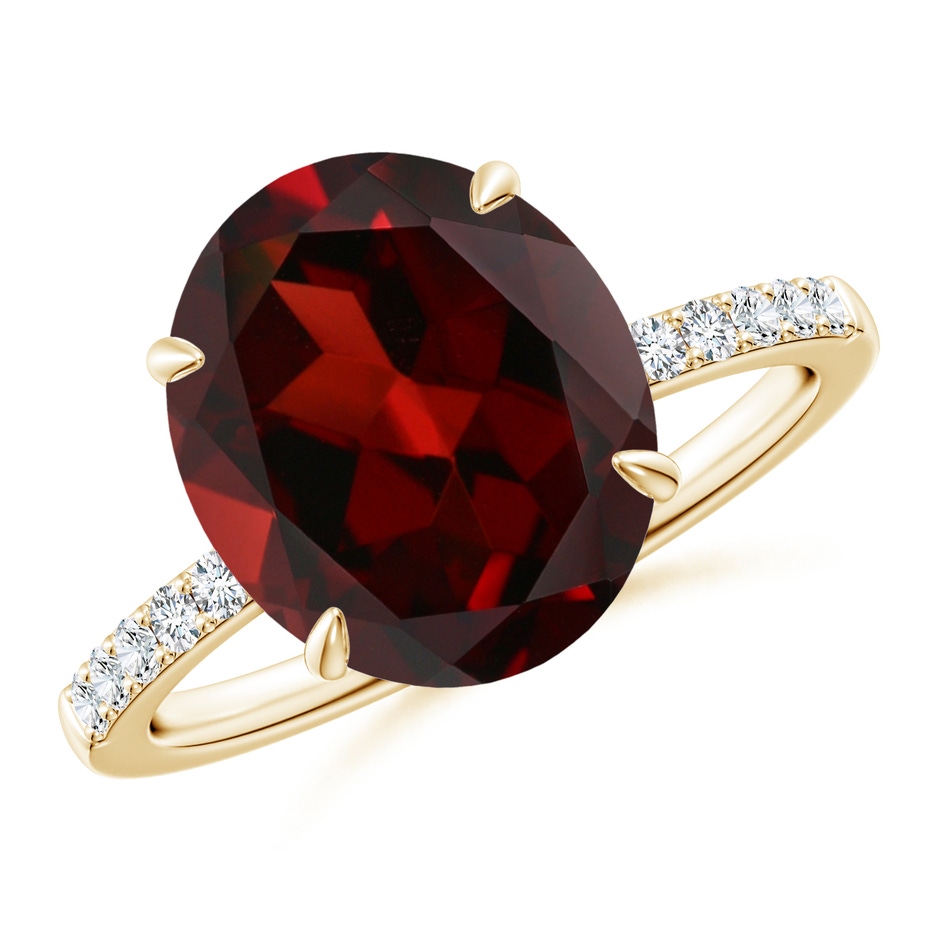 12x10mm AAA Claw-Set Oval Garnet Ring with Diamonds in Yellow Gold 