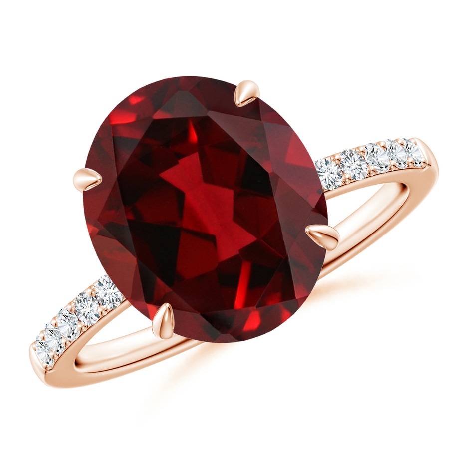 12x10mm AAAA Claw-Set Oval Garnet Ring with Diamonds in Rose Gold 