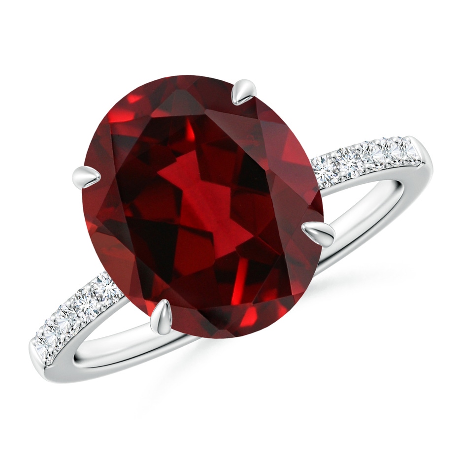 12x10mm AAAA Claw-Set Oval Garnet Ring with Diamonds in White Gold 