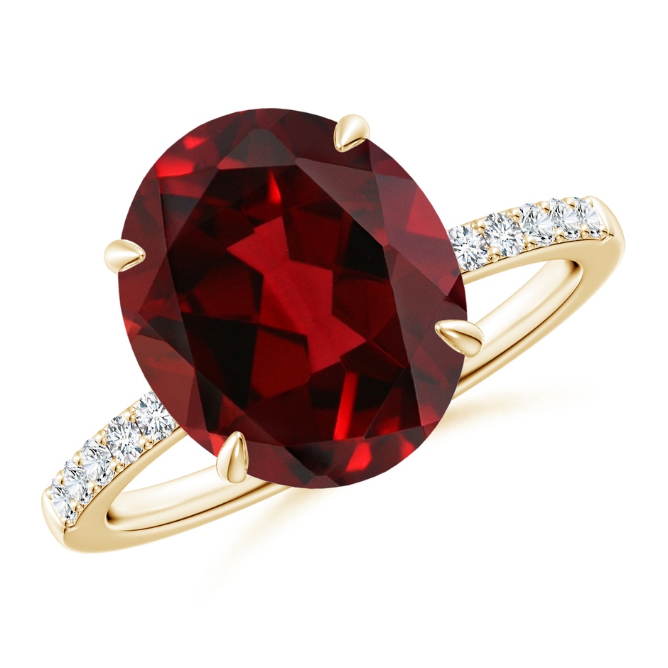 12x10mm AAAA Claw-Set Oval Garnet Ring with Diamonds in Yellow Gold 