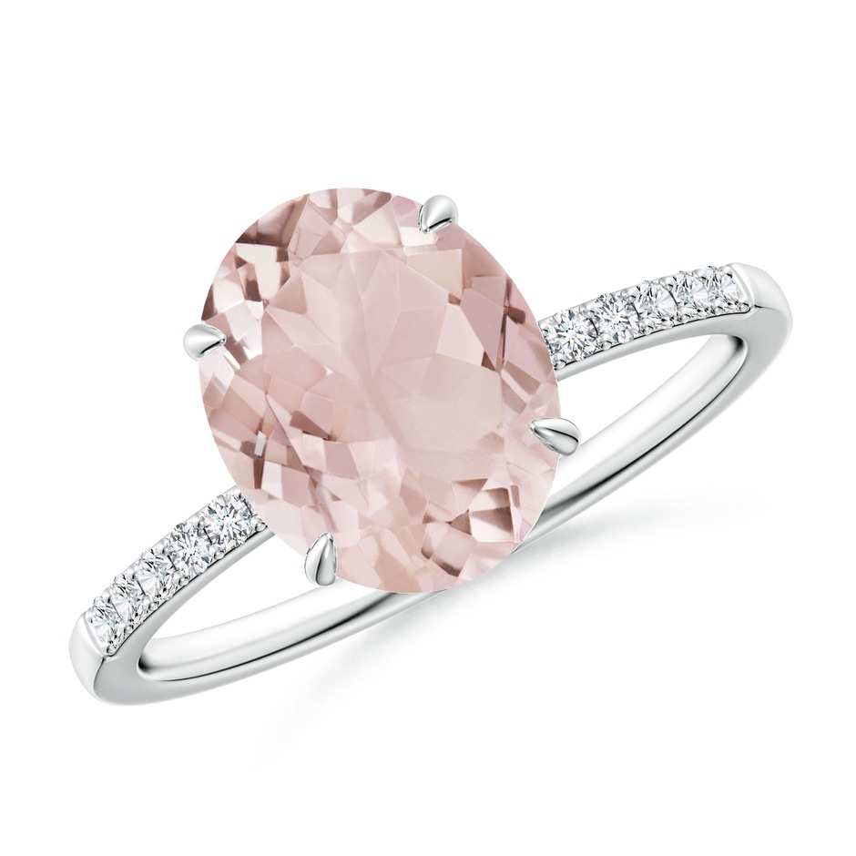 10x8mm A Claw-Set Oval Morganite Ring with Diamonds in White Gold 