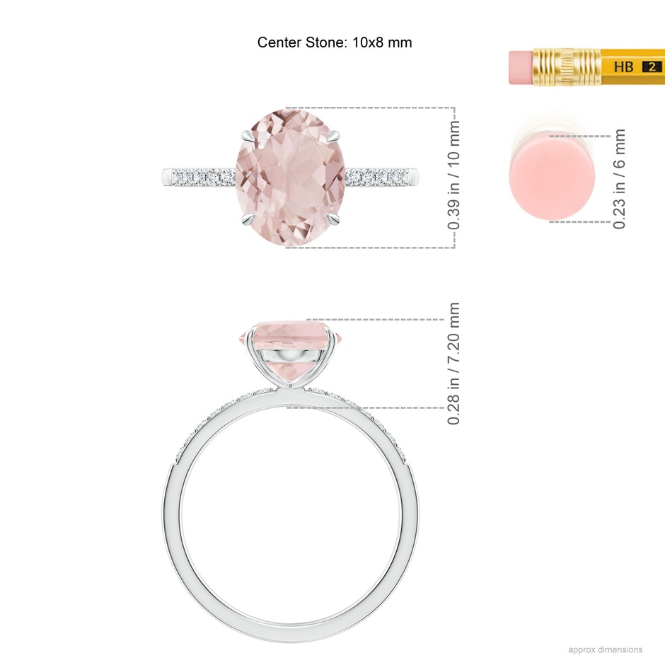 10x8mm A Claw-Set Oval Morganite Ring with Diamonds in White Gold ruler