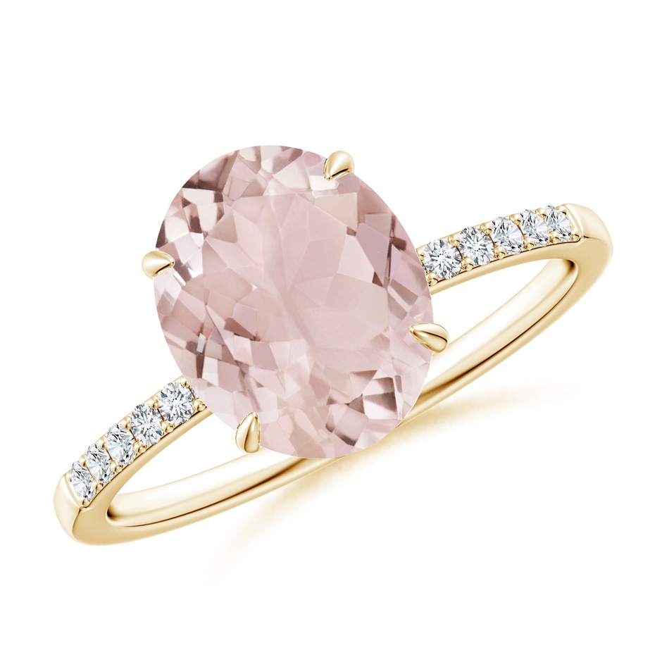10x8mm A Claw-Set Oval Morganite Ring with Diamonds in Yellow Gold 