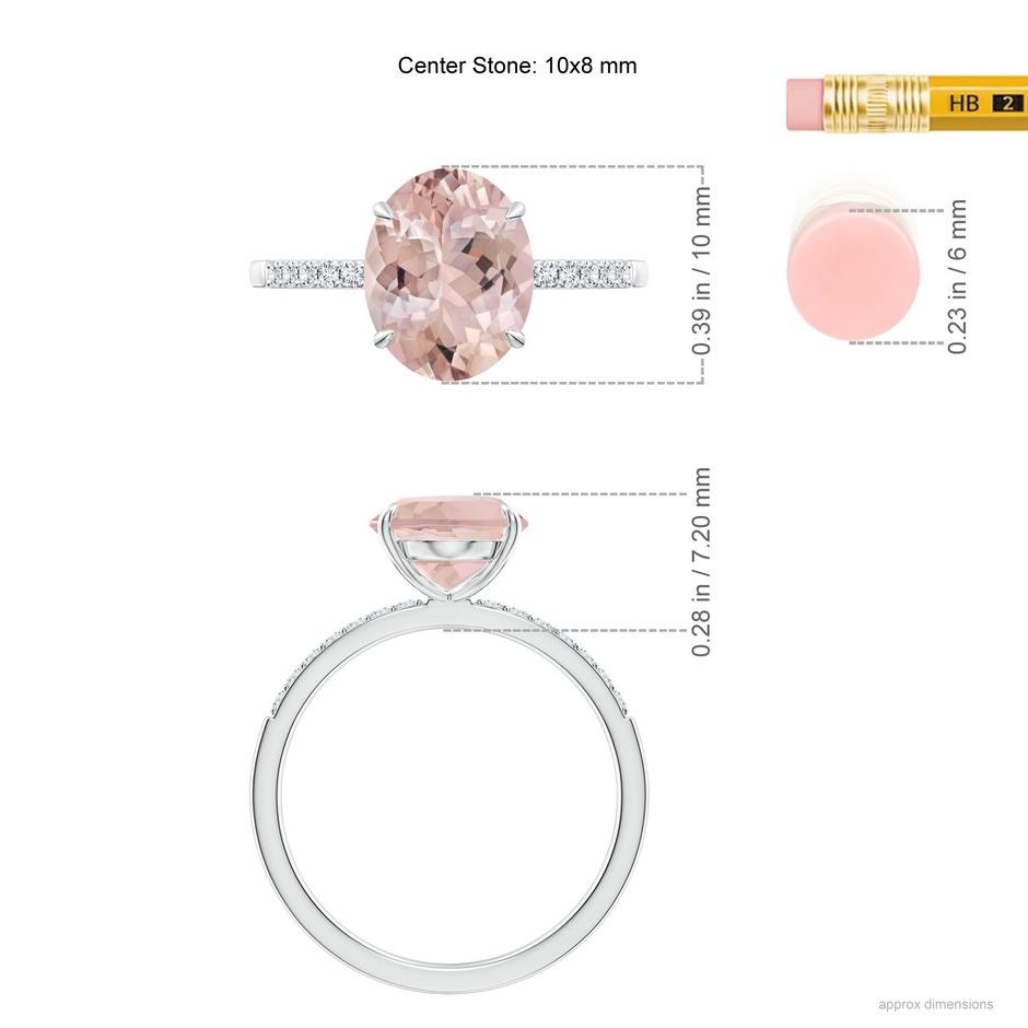 10x8mm AA Claw-Set Oval Morganite Ring with Diamonds in P950 Platinum ruler