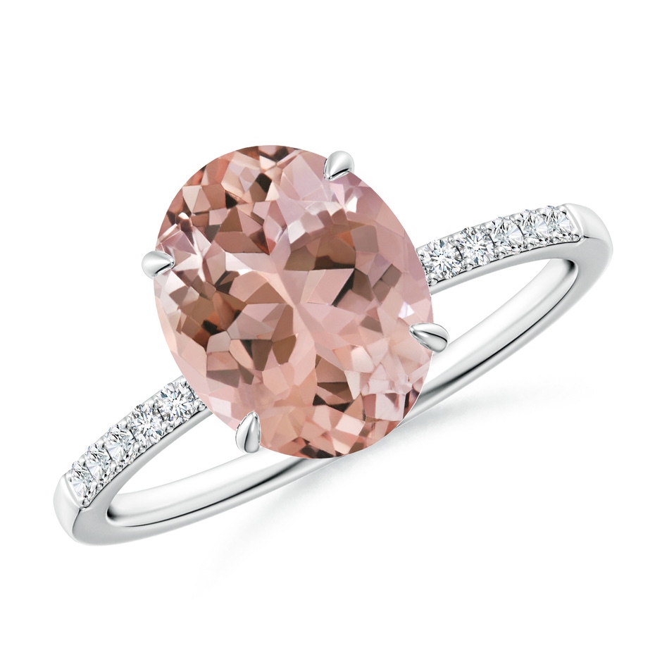 10x8mm AAAA Claw-Set Oval Morganite Ring with Diamonds in P950 Platinum 