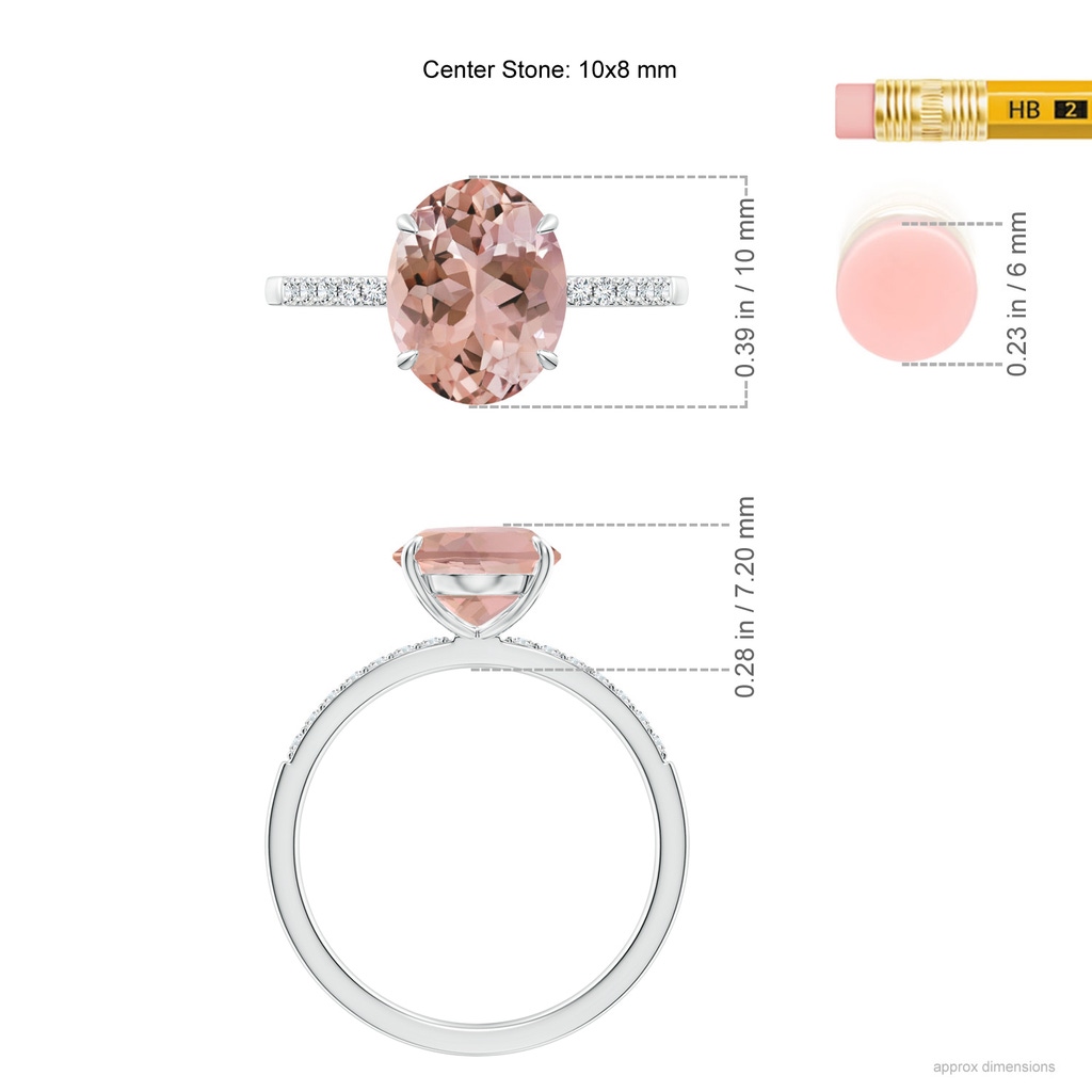 10x8mm AAAA Claw-Set Oval Morganite Ring with Diamonds in P950 Platinum Ruler