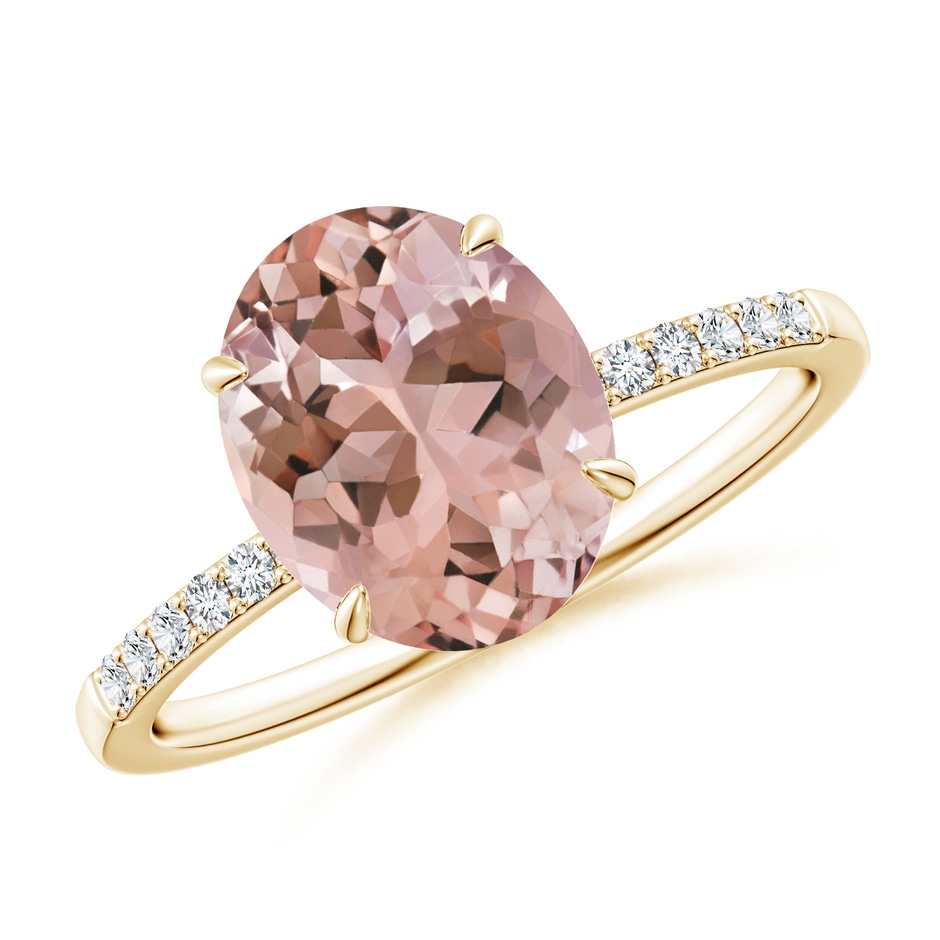 10x8mm AAAA Claw-Set Oval Morganite Ring with Diamonds in Yellow Gold 