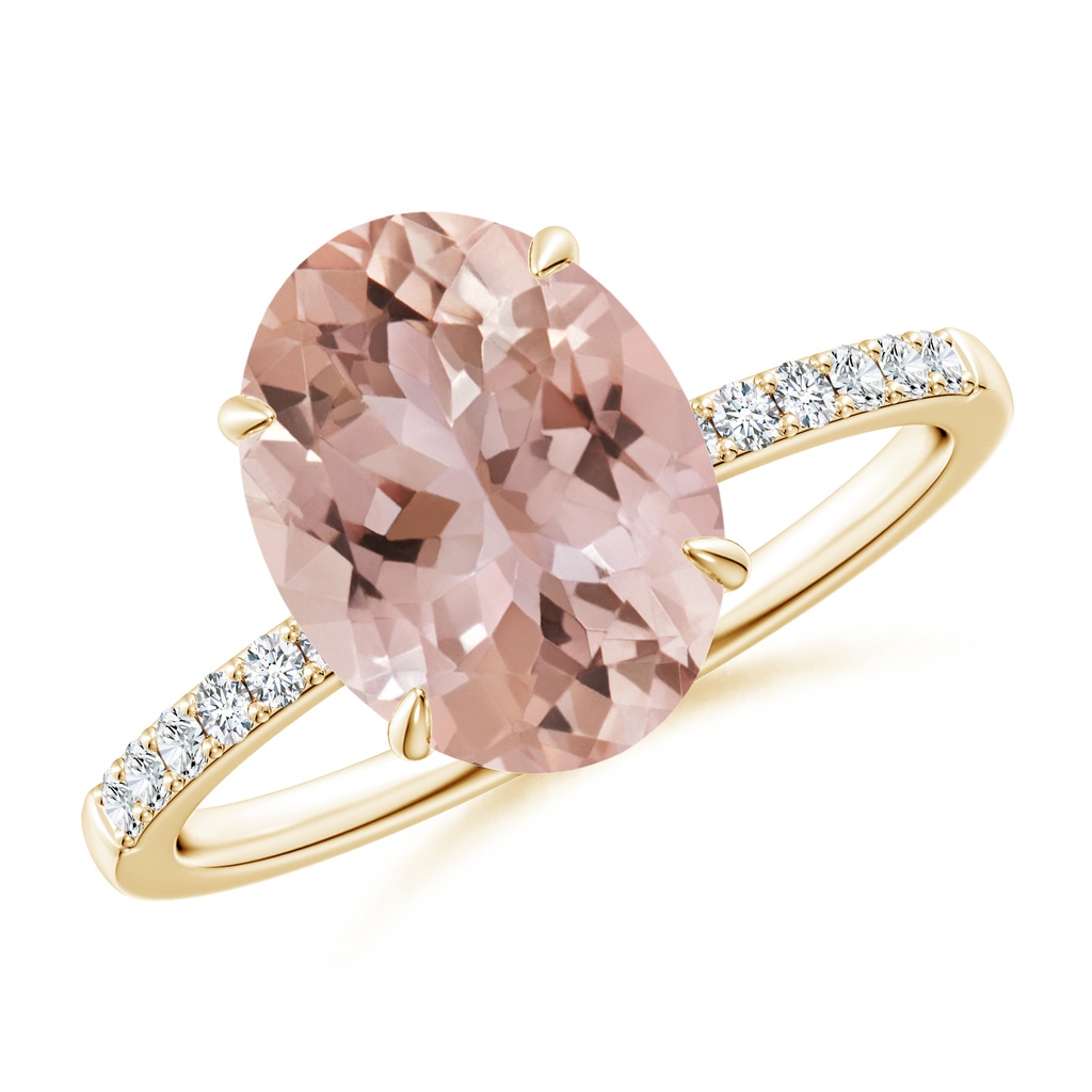 11x9mm AAA Claw-Set Oval Morganite Ring with Diamonds in Yellow Gold