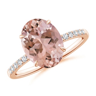 11x9mm AAAA Claw-Set Oval Morganite Ring with Diamonds in 9K Rose Gold