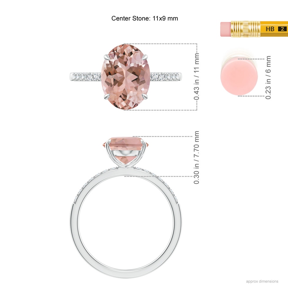 11x9mm AAAA Claw-Set Oval Morganite Ring with Diamonds in P950 Platinum ruler