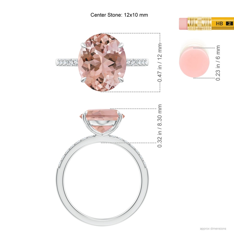 12x10mm AAAA Claw-Set Oval Morganite Ring with Diamonds in White Gold ruler