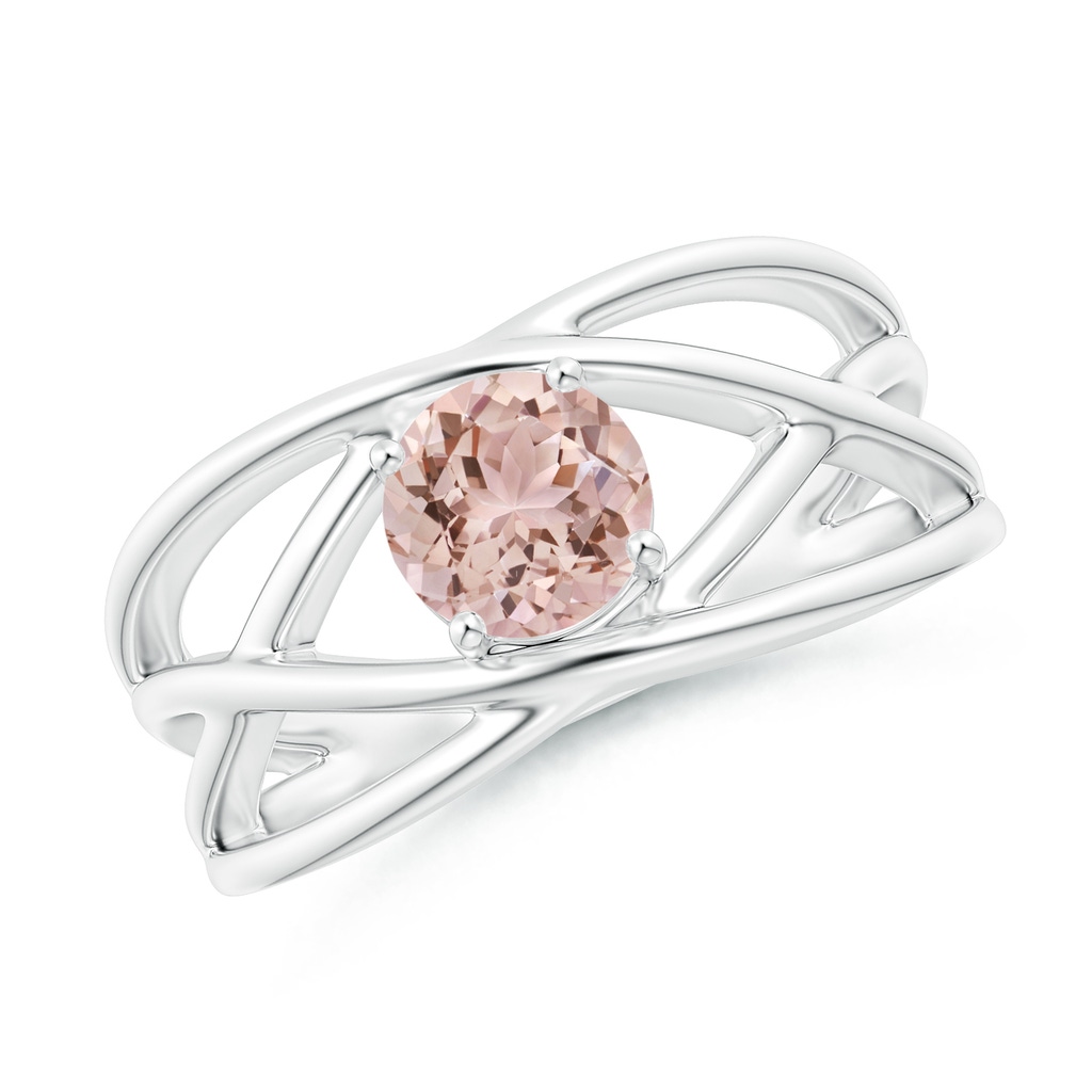 6mm AAA Solitaire Round Morganite Criss Cross Ring in White Gold