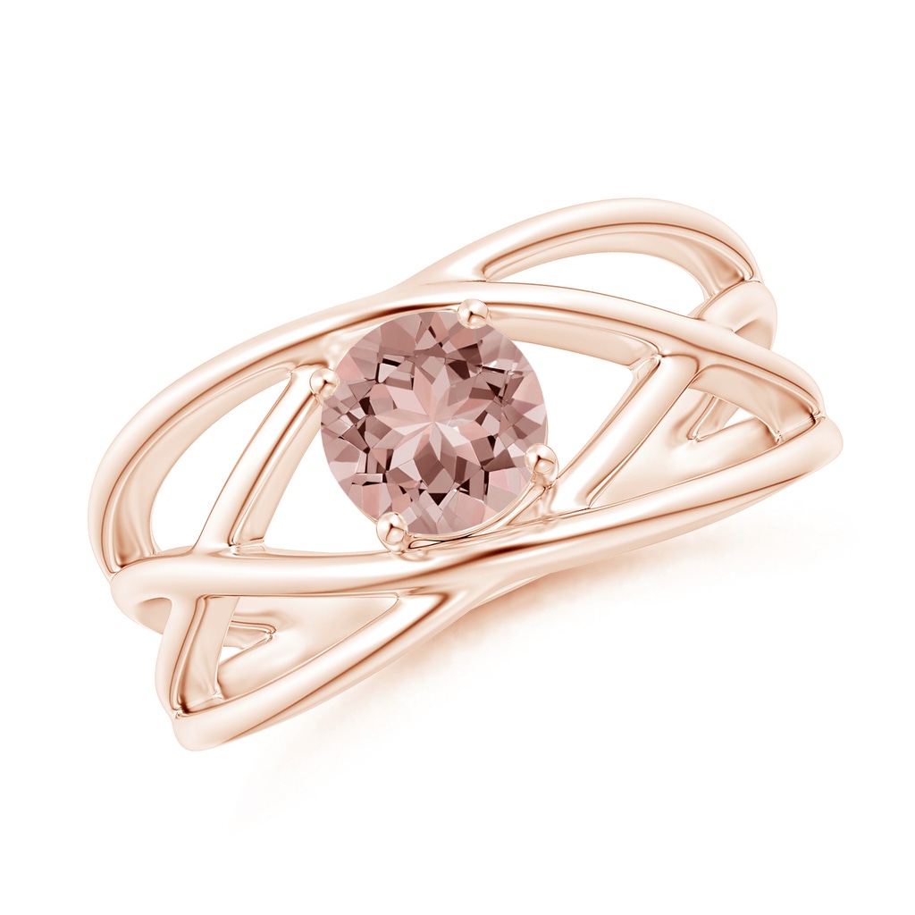 6mm AAAA Solitaire Round Morganite Criss Cross Ring in Rose Gold