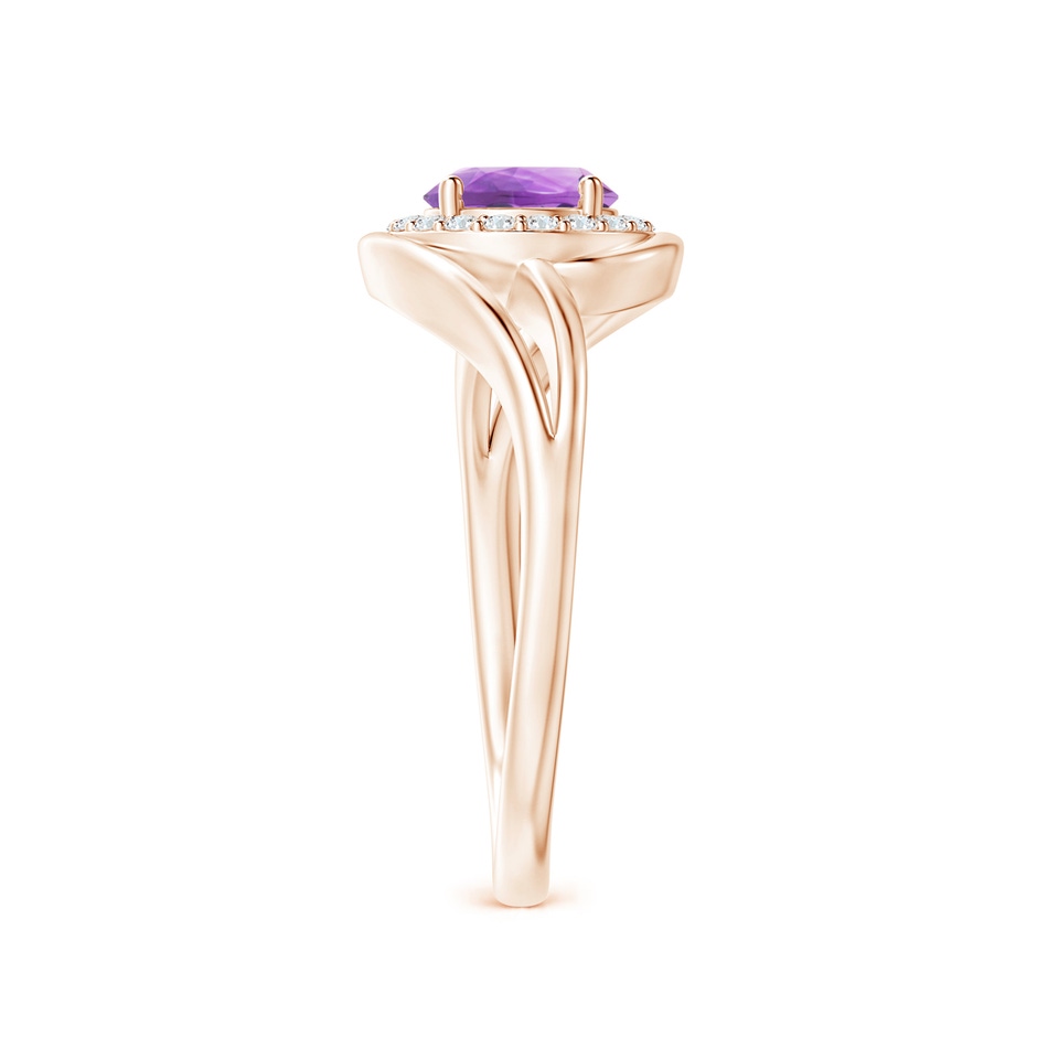 6mm A Amethyst Bypass Engagement Ring with Diamond Halo in Rose Gold side 2