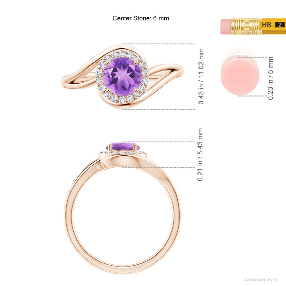 6mm A Amethyst Bypass Engagement Ring with Diamond Halo in Rose Gold ruler