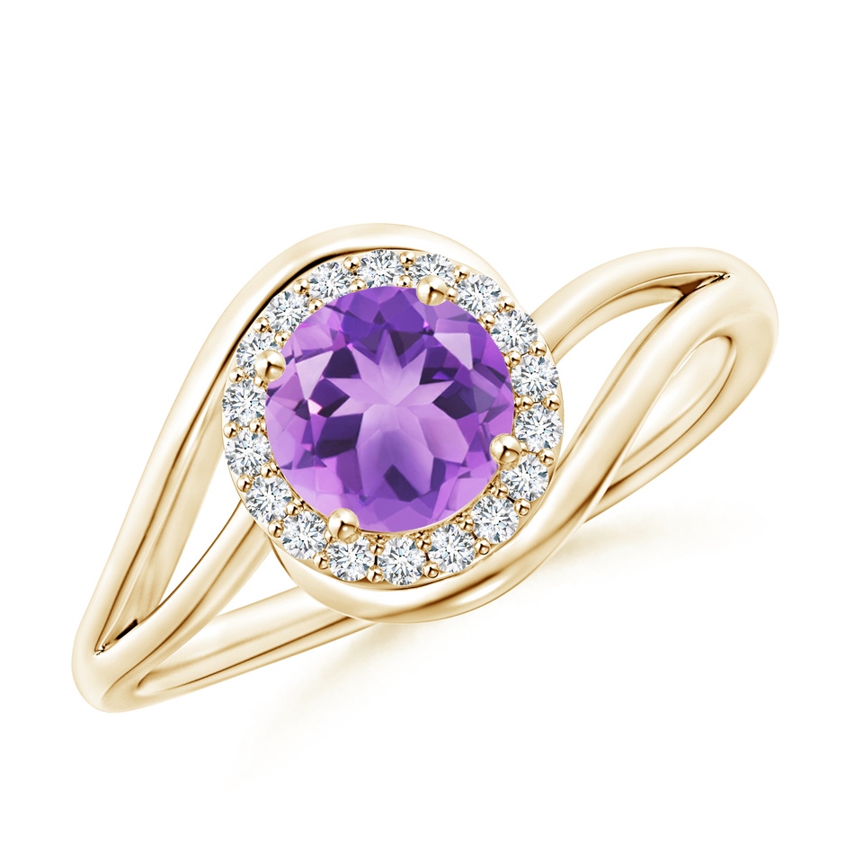6mm A Amethyst Bypass Engagement Ring with Diamond Halo in Yellow Gold 