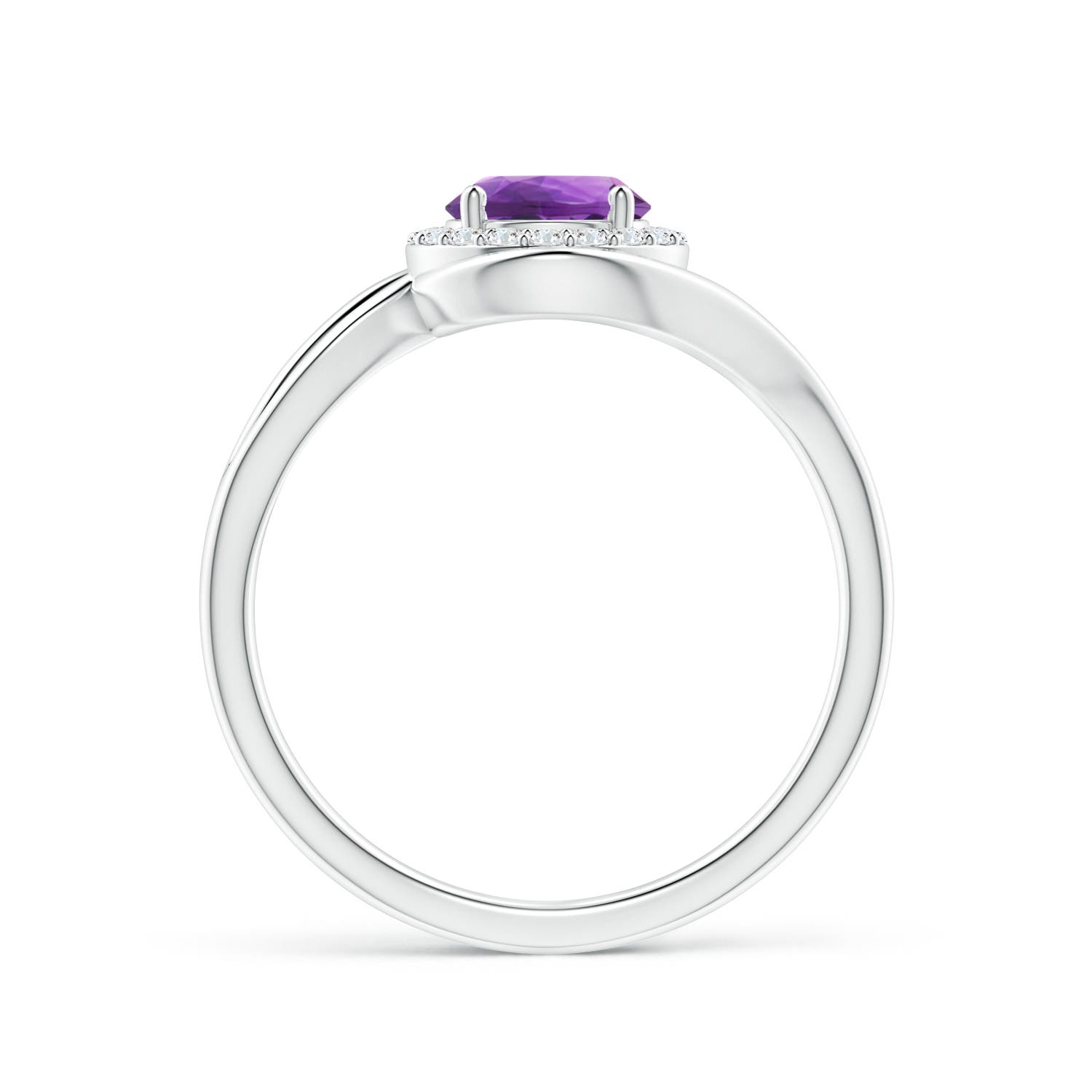 6mm AAA Amethyst Bypass Engagement Ring with Diamond Halo in P950 Platinum