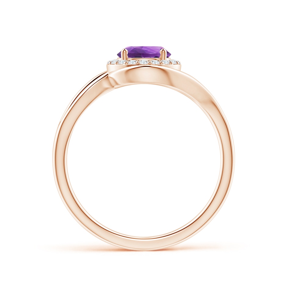 6mm AAA Amethyst Bypass Engagement Ring with Diamond Halo in Rose Gold side 1