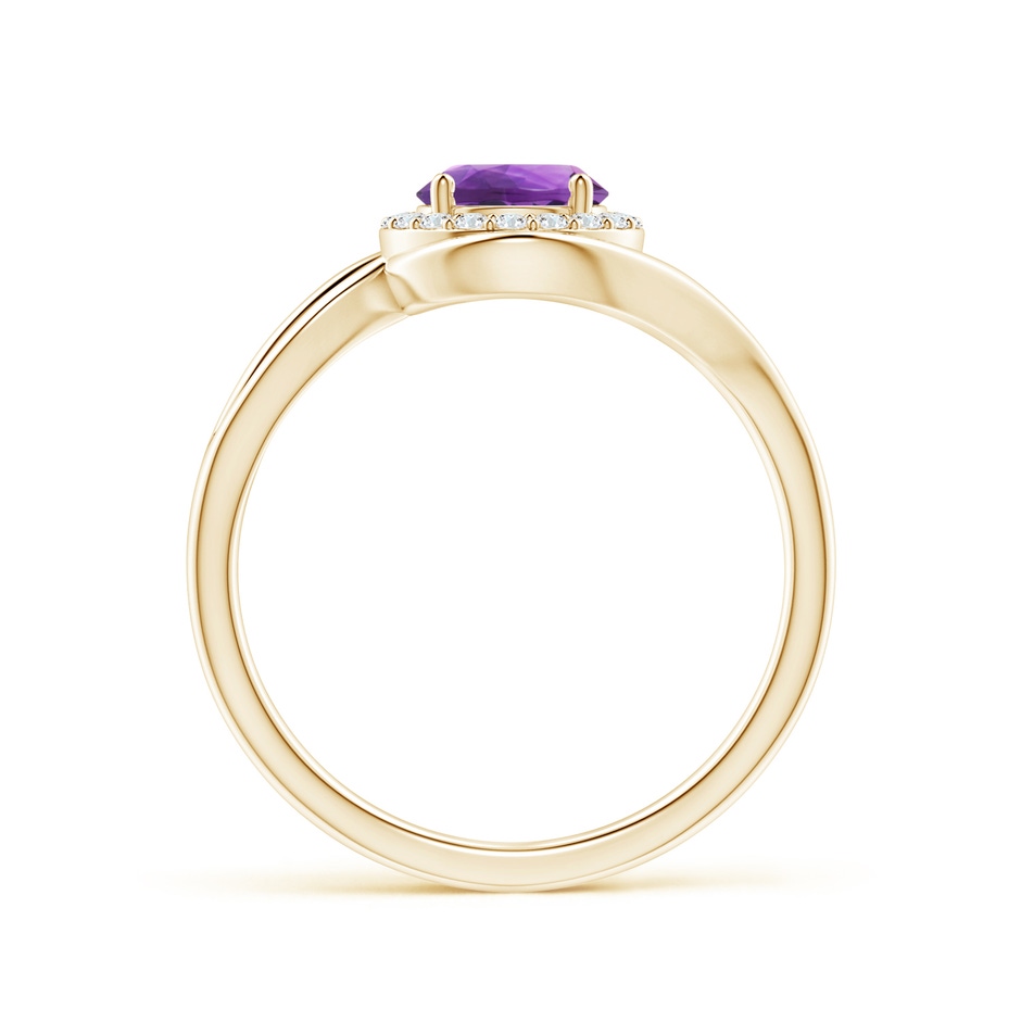 6mm AAA Amethyst Bypass Engagement Ring with Diamond Halo in Yellow Gold side 1