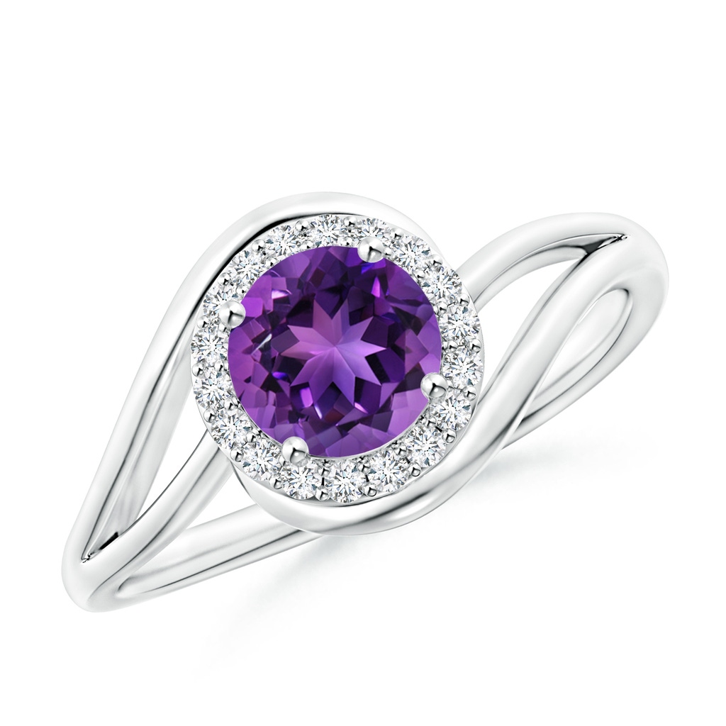 6mm AAAA Amethyst Bypass Engagement Ring with Diamond Halo in P950 Platinum