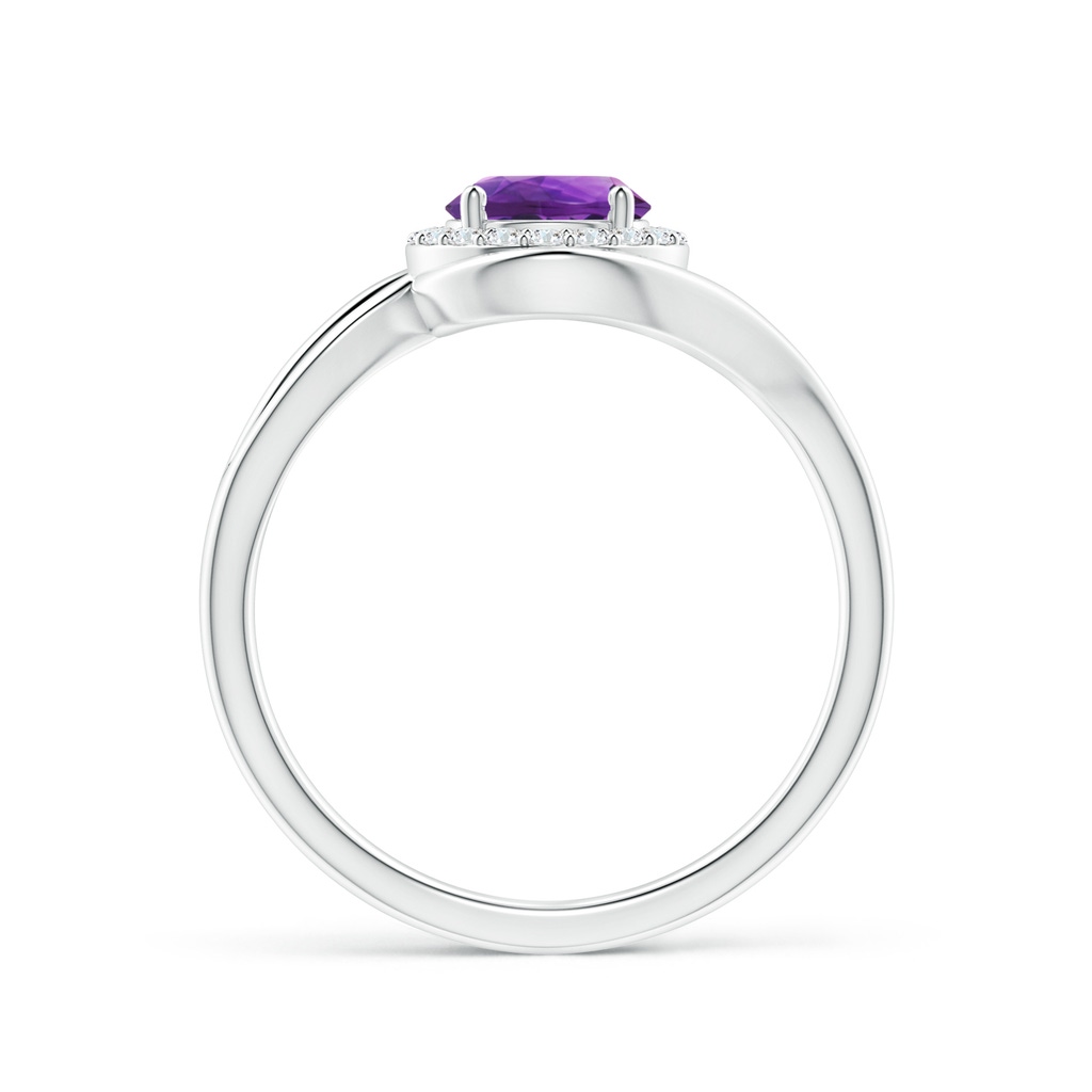 6mm AAAA Amethyst Bypass Engagement Ring with Diamond Halo in P950 Platinum - side 1