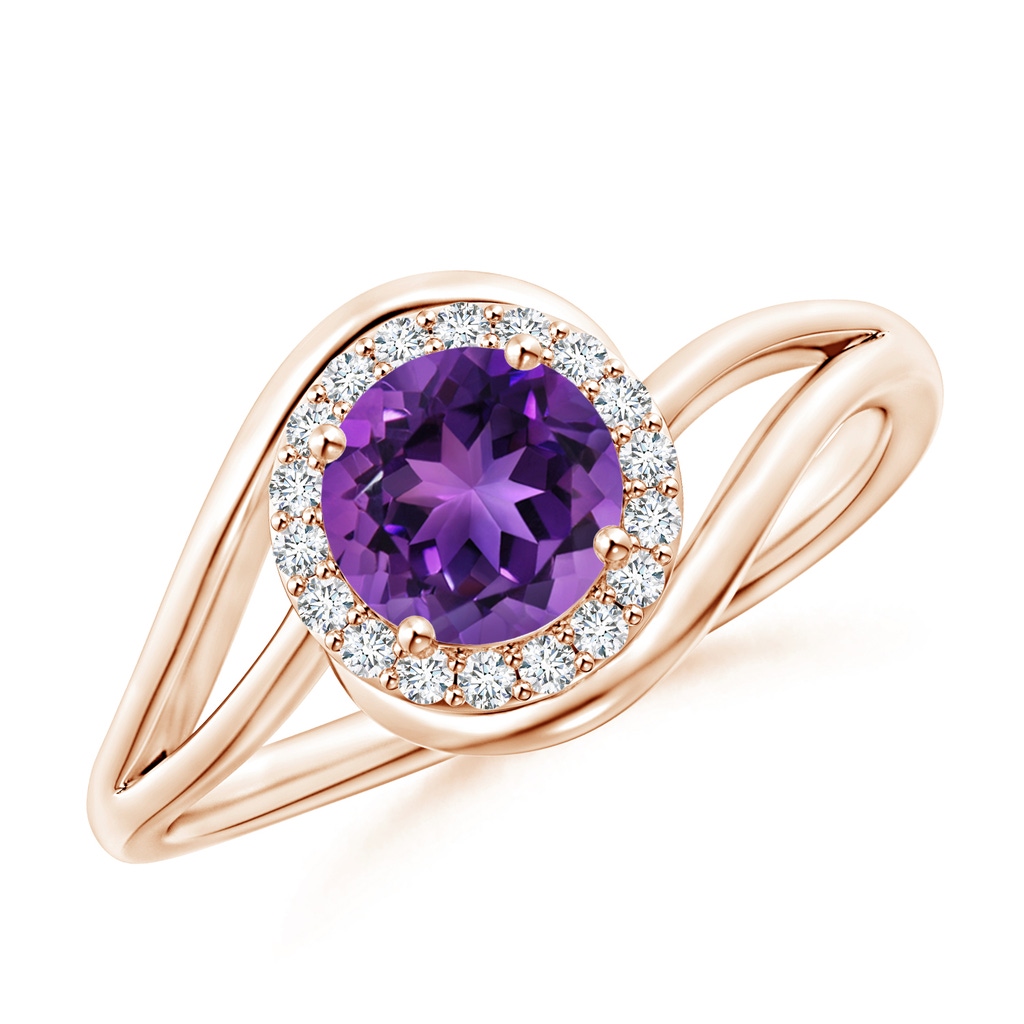 6mm AAAA Amethyst Bypass Engagement Ring with Diamond Halo in Rose Gold