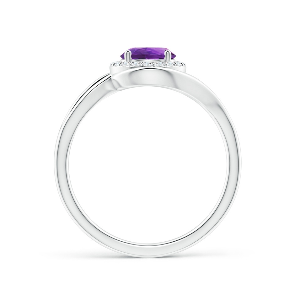 6mm AAAA Amethyst Bypass Engagement Ring with Diamond Halo in White Gold side 1