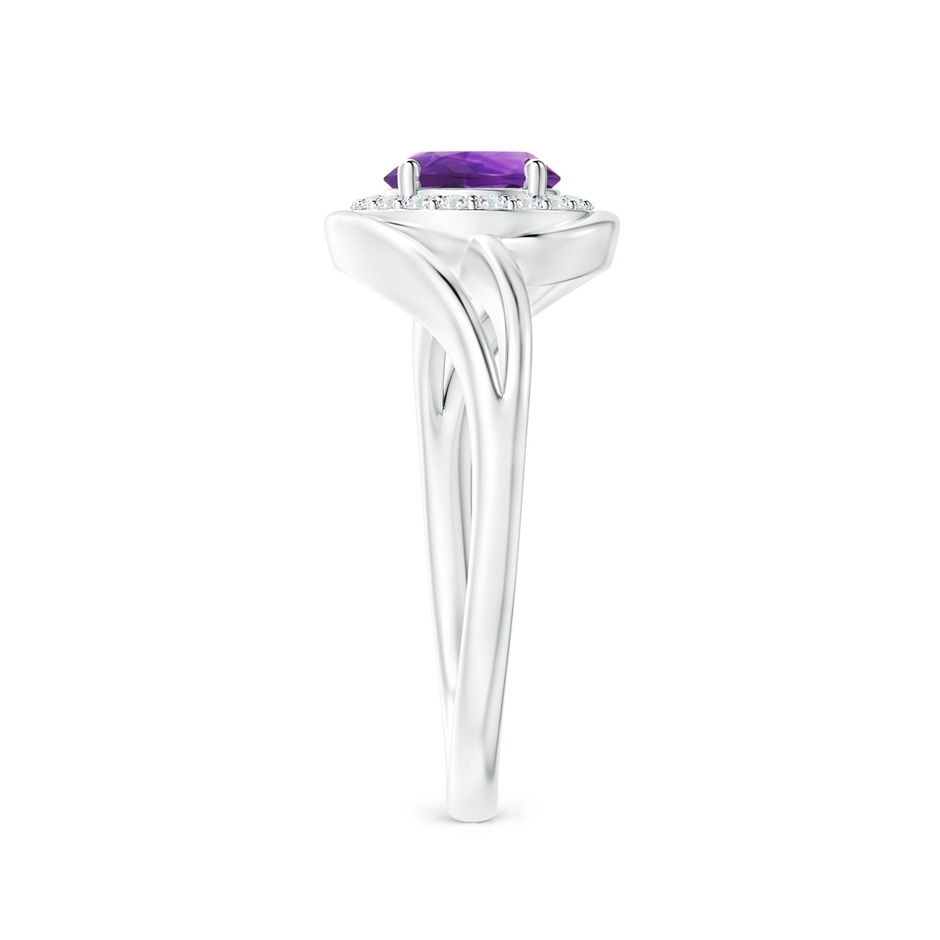 6mm AAAA Amethyst Bypass Engagement Ring with Diamond Halo in White Gold side 2