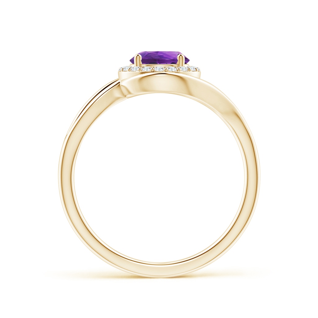 6mm AAAA Amethyst Bypass Engagement Ring with Diamond Halo in Yellow Gold - side 1